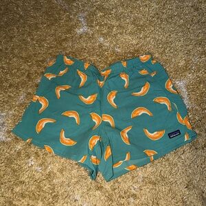 Patagonia Teal Shorts with Orange Pattern